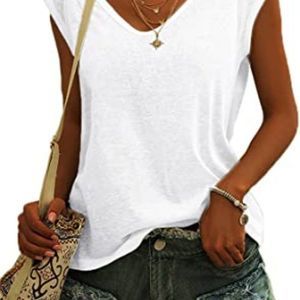 Langwyqu Womens Cap Sleeve Blouses T-Shirt Casual Loose Fit Basic Tank Top
